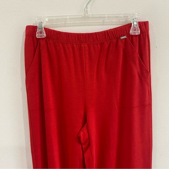 St. John Yellow Label Red Jersey Knit Lounge Pants Wide Leg Pull On Size S/M - Picture 4 of 6